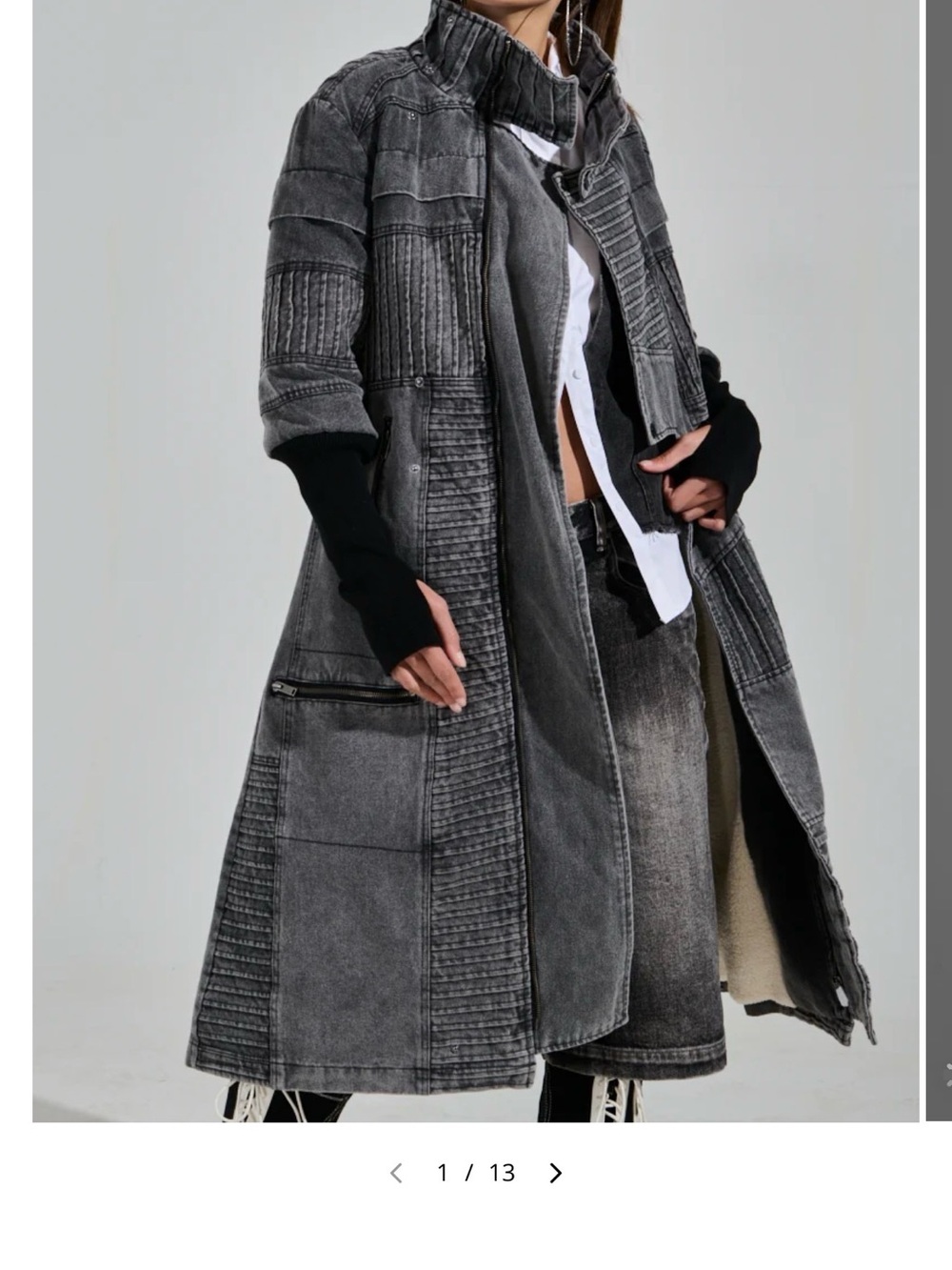 Women's Long Quilted Stitch Grey Trench Coat